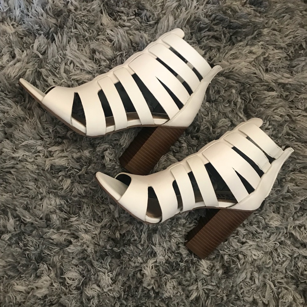 York cutout zip up gladiator white booties